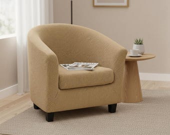 Elastic Club Chair Cover – Jacquard Armchair Slipcover with Cushion Cover