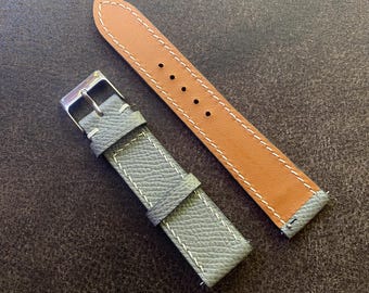 Graues Epsom Lederarmband Uhrenarmband nach Maß / Schnalle / Naht