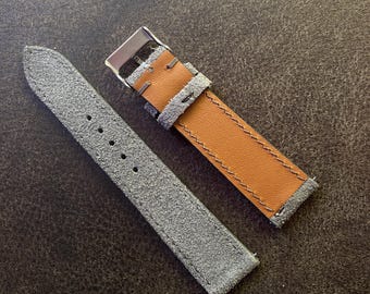 Graues Wildleder-Kalbsleder-Uhrenarmband Maßgeschneidertes Kalbslederarmband Benutzerdefinierte Größe / Schnalle / Naht