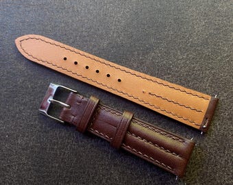 Braunes Kalbslederarmband Uhrenarmband Maßgeschneidertes Kalbslederarmband Benutzerdefinierte Größe / Schnalle / Naht