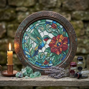 Hummingbird Stained Glass Cross Stitch Pattern PDF – Gothic Botanical Embroidery – Floral Bird Needlepoint Chart