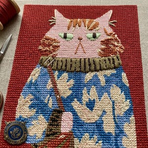Grumpy Cat in Sweater Cross Stitch Pattern PDF, Funny Autumn Animal Embroidery Chart, Quirky Cottagecore Cat Lover Needlepoint.