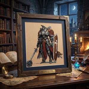 Dark Fantasy Knight Cross Stitch Pattern PDF, Epic Paladin Crusader Armor Embroidery Chart, Grimdark RPG Gaming Needlepoint.