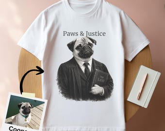 Camiseta personalizada con foto de mascota Paws & Justice, camiseta con retrato de mascota personalizado, camiseta personalizada para perros, regalo personalizado con el nombre de la mascota, diseño gráfico vintage.