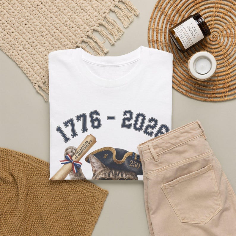 250th Anniversary, Vintage Cat Tee, 4th of July Freedom Shirt, Retro Americana Top, Cat Lover T-Shirt, Patriotic Graphic T-Shirt image 10