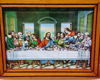 Vintage 1970s Last Supper Framed Print,  Religious Wall Art