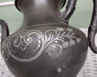 Vintage 1950s Etched Pot, Hinged Lid & Handle, Quadruple Plate