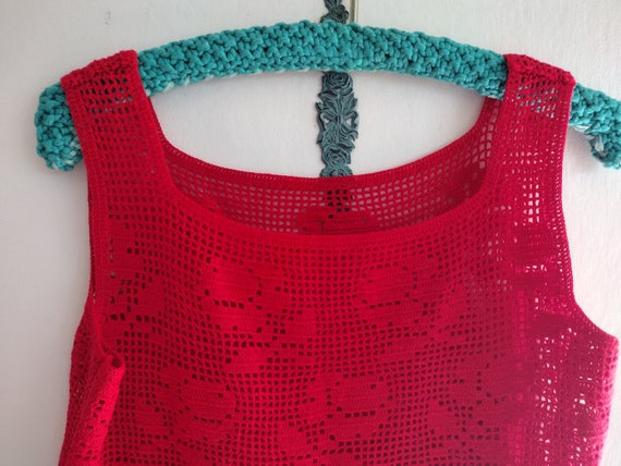 Vintage Red Lacey Top, Lace Crochet Tank, Slipove… - image 9