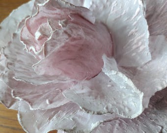 Vintage Pale Pink Artificial Flower, Large 6" across, Shabby Chic Camelia