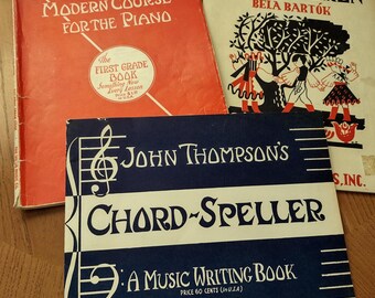 Vintage 1940s Music Books for Children, John Thompson, Chord Writing, Lot of 3