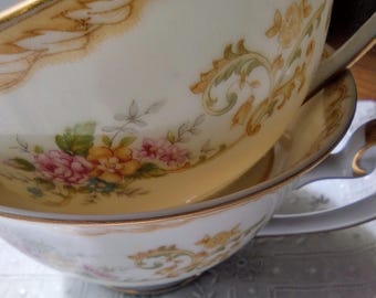 Vintage Imperial China Floral Tea Cups,  Two Noritaki Japan 1960s