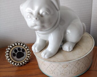 Vintage Fitz & Floyd Dog, Blanc de Chine Pug, 4" Tall, White Porcelain 1977