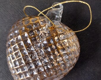 Vintage Glass Heart Ornament, Handblown Gold Trim
