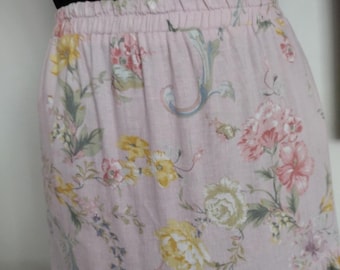 Vintage Laura Ashley Floral Skirt, 1990s Linen Rayon, Size XL