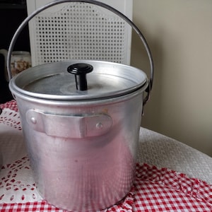 Vintage Aluminum Kettle, Old Cooking Pot with Knob Handle & Lid
