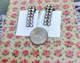 Vintage 1940s Rhinestone Shoe Clips, Long Sparkly Clip-On Pair