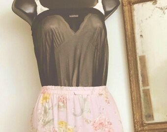 Vintage 1990s Laura Ashley Floral Skirt, Linen Rayon Long Midi, Size XL