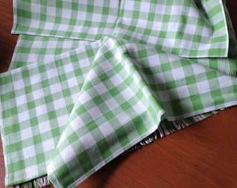 Vintage 1990s Green Gingham Towels Runners, Set of Two, NOS