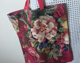 Vintage 1990s French Country Fabric Tote, Hand Sewn Kaufmann Carry All, Queensland Pattern