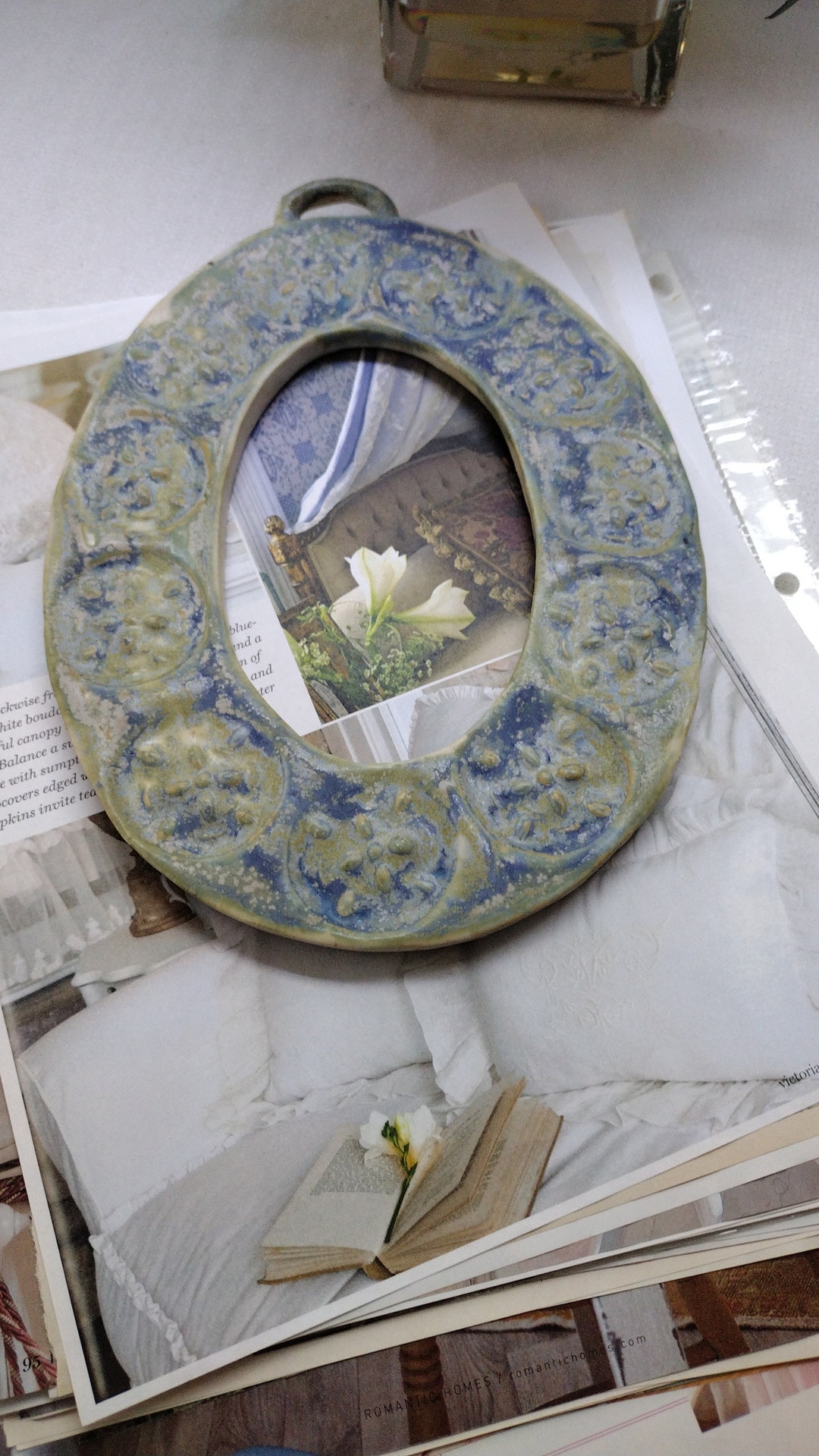 1970s Pottery Frame Vertical Blue Oval Frame Vintage Studio Etsy