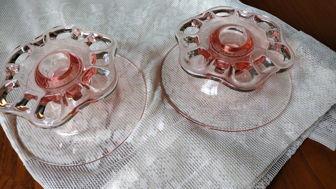 Vintage Pink Glass Candle Holders Vintage Depression Candle Etsy