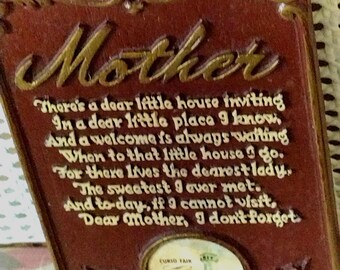 Vintage Mother Poem Wall Art, Souvenir UP Michigan, Curio Fair Lighthouse