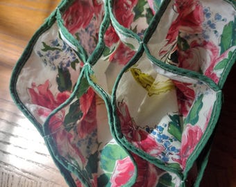 Vintage Shabby Chic Bun Warmer, Roll Bread Holder for Table, Red Roses Fabric