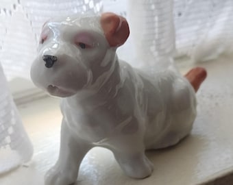 Vintage Dog Figurine Japan, 1950s White Terrier Knick Knack