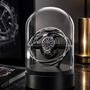 Gyroscopic Watch Winder – Luxury Automatic Watch Rotator with Glass Dome