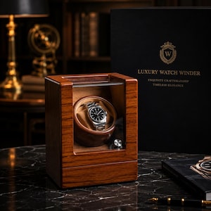 Solid Wood Automatic Watch Winder – 1 Slot, Soft Felt Interior, 5 Silent Rotation Programs