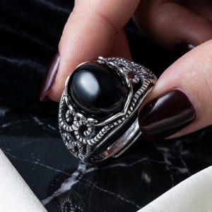 Cabochon Ring, Filigree Statement Ring, Adjustable Open Ring, Ornate Band Ring, Raised Oval Ring, Scrollwork Ring, Openwork Ring