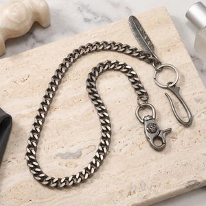Jean Wallet Chain, Pants Chain Keychain, Curb Link Belt Chain, Skull Clip Chain, Feather Charm Chain, Belt Loop Chain Accessory