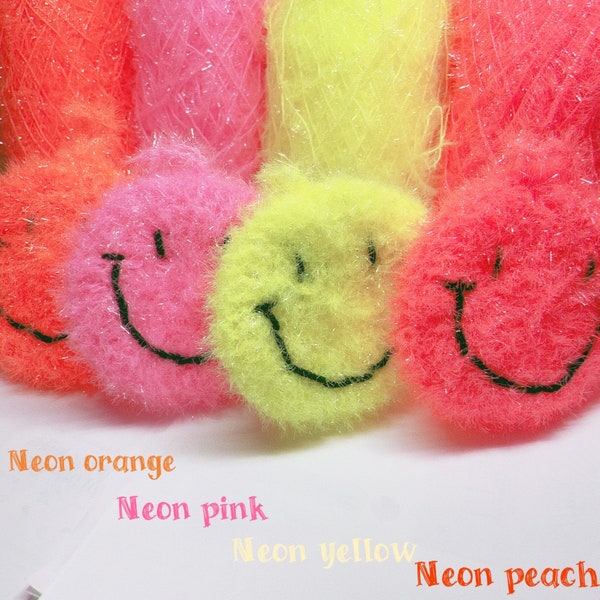 PiniBeni Fluorescent Color Smiley Face Twinkle Scrubbies |Neon color | Eco-Friendly scrubbies