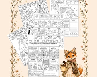 Fogli da colorare con curiosità sui gatti, stampabili per studenti che studiano a casa, all'asilo, alle elementari, alle medie e alle superiori.
