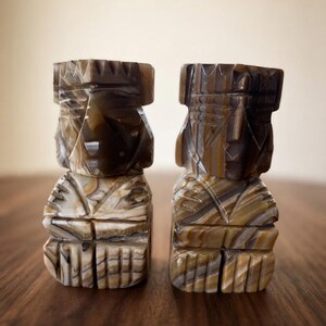 Vintage Onyx Stone Bookends from Mexico in shape of Aztec or Mayan Tribal Figures.
