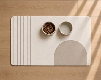 Modern Dog Feeding Mat | Neutral Pet Bowl Mat | Japandi Pet Mat | Waterproof Dog Placemat | Minimalist Pet Decor