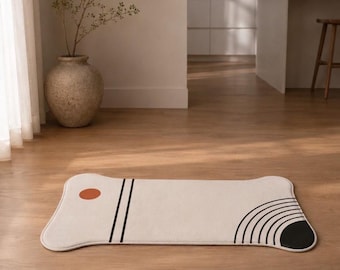 Japandi Hundematte | Neutrale saugfähige rutschfeste Haustier-Napfmatte