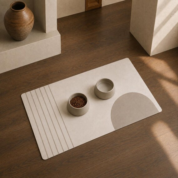 Modern Dog Feeding Mat | Neutral Pet Bowl Mat | Japandi Pet Mat | Waterproof Dog Placemat | Minimalist Pet Decor