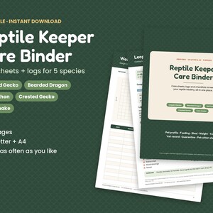 Reptile Care Binder Printable, Leopard Gecko Bearded Dragon Ball Python Crested Gecko Corn Snake Care Sheet, Feeding Shed Weight Log PDF