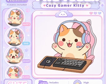 PNGTUBER - Cozy Cat | Cute Gamer Cat Stream Asset | Voice Reactive PNGTUBER VTuber Images for Twitch, YouTube & OBS | Instant Download