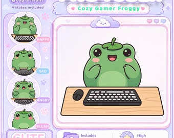PNGTUBER - Cozy Frog | Cute Gamer Frog Stream Asset | Voice Reactive PNGTUBER VTuber Images for Twitch, YouTube & OBS | Instant Download