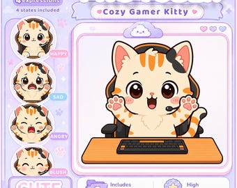 PNGTUBER - Orange Cat | Cute Gamer Cat Stream Asset | Voice Reactive VTuber Images for Twitch, YouTube & OBS