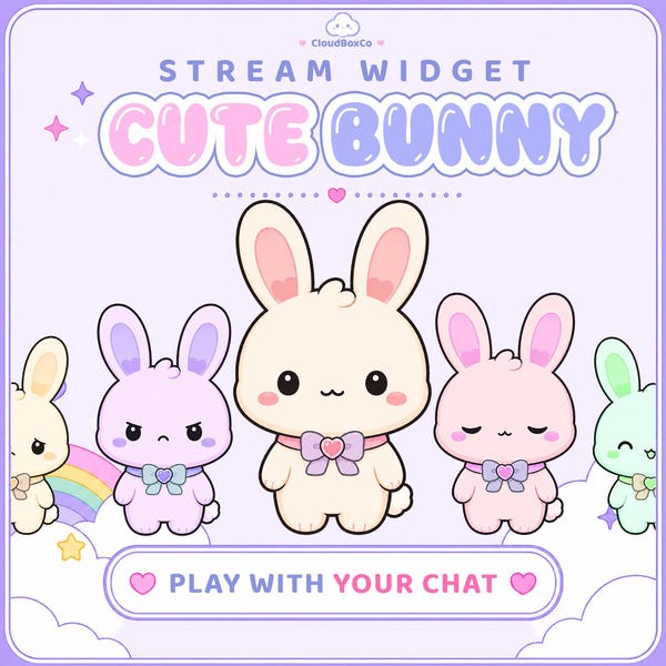 STREAM WIDGET - Cute Bunny // for Twitch & YouTube | Interactive Chat Pet Widget for OBS/Streamlabs (Instant Download)