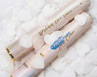 White Heart Confetti Poppers - Set of 2 or 6 - Biodegradable Party Confetti for Weddings, Engagements, Celebrations