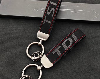 Leather Car Keychain TSI TDI Keyring, Luxury Key Chain for Men Women, Metal Auto Key Ring Gift Accessories