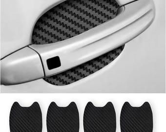 4PCS Car Door Handle Cup Protector Sticker, Carbon Fiber Anti-Scratch Film, Universal Auto Door Handle Guard Black