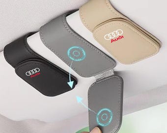 Car Sunglasses Holder for Audi, Leather Sun Visor Clip, Portable Eyeglass Holder Case, Auto Interior Accessories