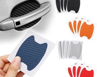 4PCS Car Door Handle Sticker Protector, Carbon Fiber Anti Scratch Film, Auto Door Cup Cover Exterior Guard
