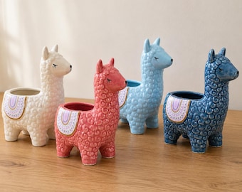 Llama Planter Alpaca Pot Ceramic Succulent Holder Animal Decor Boho Gift Nursery Shelf