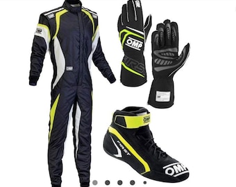 OMP Karting Race Suit Set  Gloves Boots white and red CIK FIA Gear